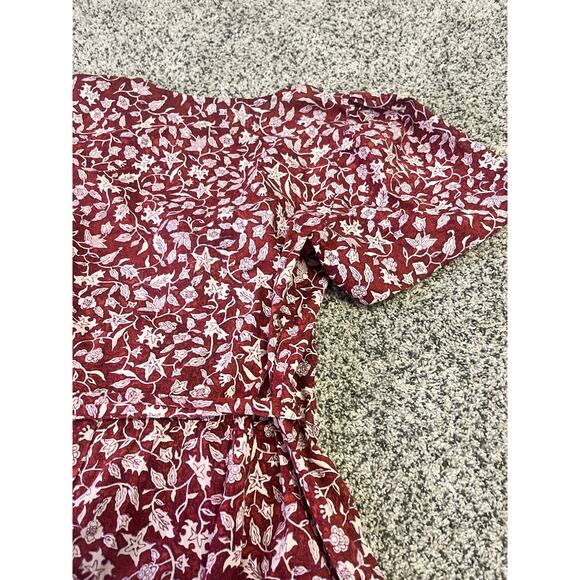 Madewell Wrap Dress Sz S Red Floral‎ Cotton Short Sleeve V-Neck Casual Cottage - Picture 13 of 15